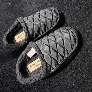 Deer Stags Kids Black Quilted Slippers